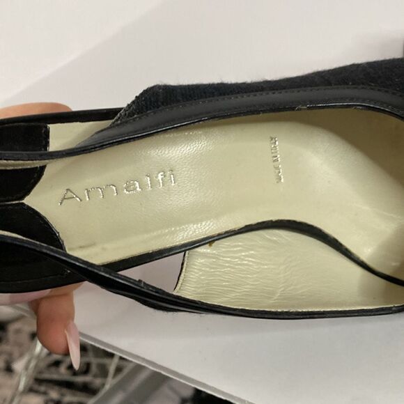 Vintage Amalfi peep toe sling back heels black textured fabric - Picture 8 of 12